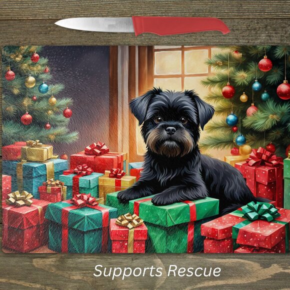 Christmas Affenpinscher Dog Kitchen Tempered Glass Cutting Board or Trivet - Picture 1 of 1